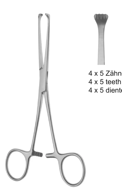 BOYS-ALLIS pinzas intestinal 135mm recto boca ancho 4.8mm 4x5 dientes