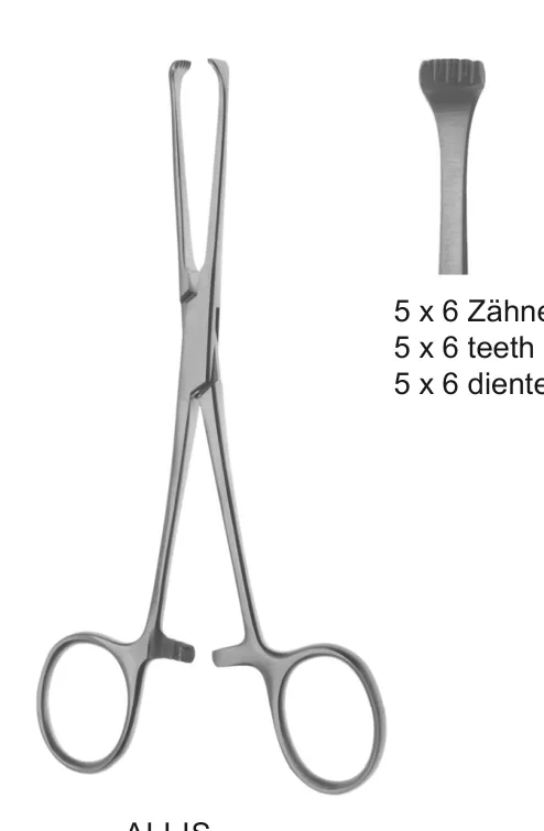 ALLIS pinzas intestinal 190mm recto boca ancho 5.7mm 5x6 dientes