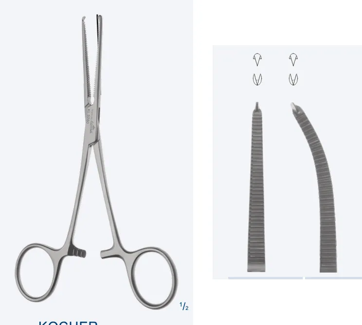 KOCHER pinzas hemostática 140mm recto delicado 1x2 dientes punta 2.0mm